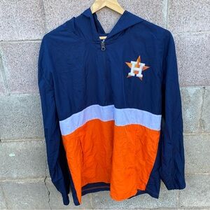 HOUSTON ASTROS Navy Orange 1/2 Zip Pullover Hoodie Windbreaker Medium Majestic
